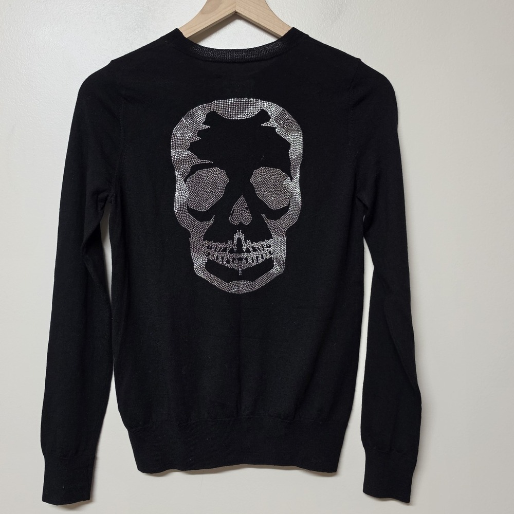 Zadig & Voltaire Miss M Skull Rhinestone Merino Wool Sweater Black M Studded